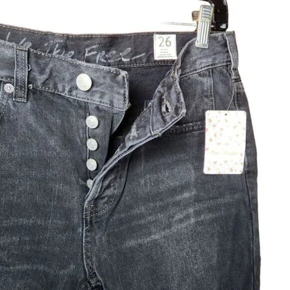 We The Free People Womens Jeans size 26 High Rise Black Straight Leg distressed - Picture 8 of 12